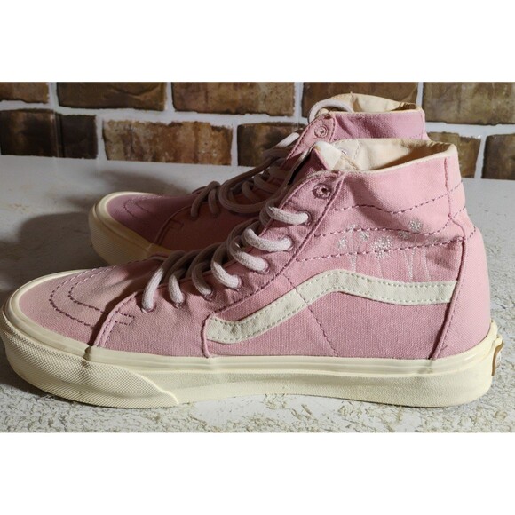 Vans Pink Embroidered Hemp Eco Theory SK8 High Top Sneakers Size 8.5 - Picture 1 of 12